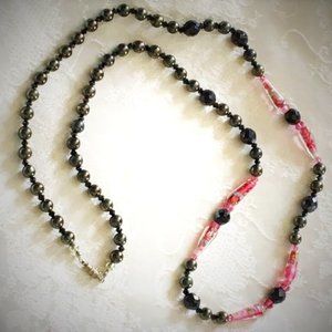 Vintage Victorian Necklace with Pink Venetian Glass and Silvery Hematite Beads
